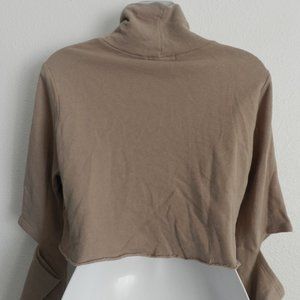 Forever 21 mock turtleneck with elbow cutouts crop top sweatshirt, tan/oatmeal